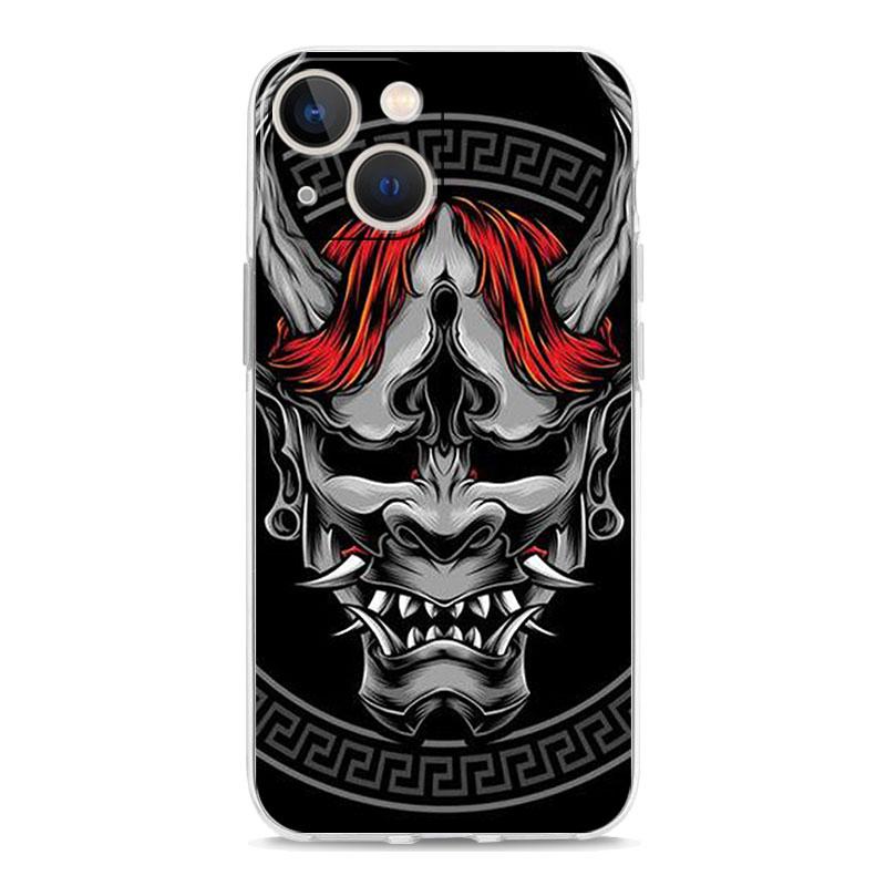 Роскошный прозрачный чехол для iPhone 15 14 13 12 11 Pro Max XS X XR 7 8 Plus мягкий прозрачный противоударный чехол самурай они маска