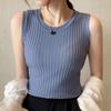 Женский летний безрукавный топ с круглым вырезом, однотонный трикотажный повседневный жилет