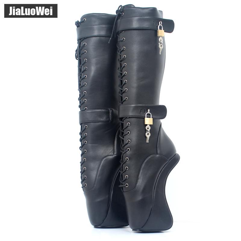 Балетки на очень высоком каблуке 18 см JIALUOWEI, женские запирающиеся замки, фетиш-сексуальные кружевные сапоги до колена с перекрестной завязкой