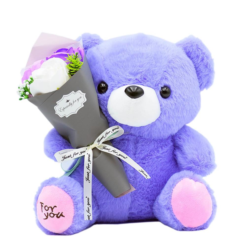 Matsuno Kogyo Soap Flower Bouquet, Plush Toy, Soap Flowers, Interior Decor, Gift (3 Flowers, Purple)