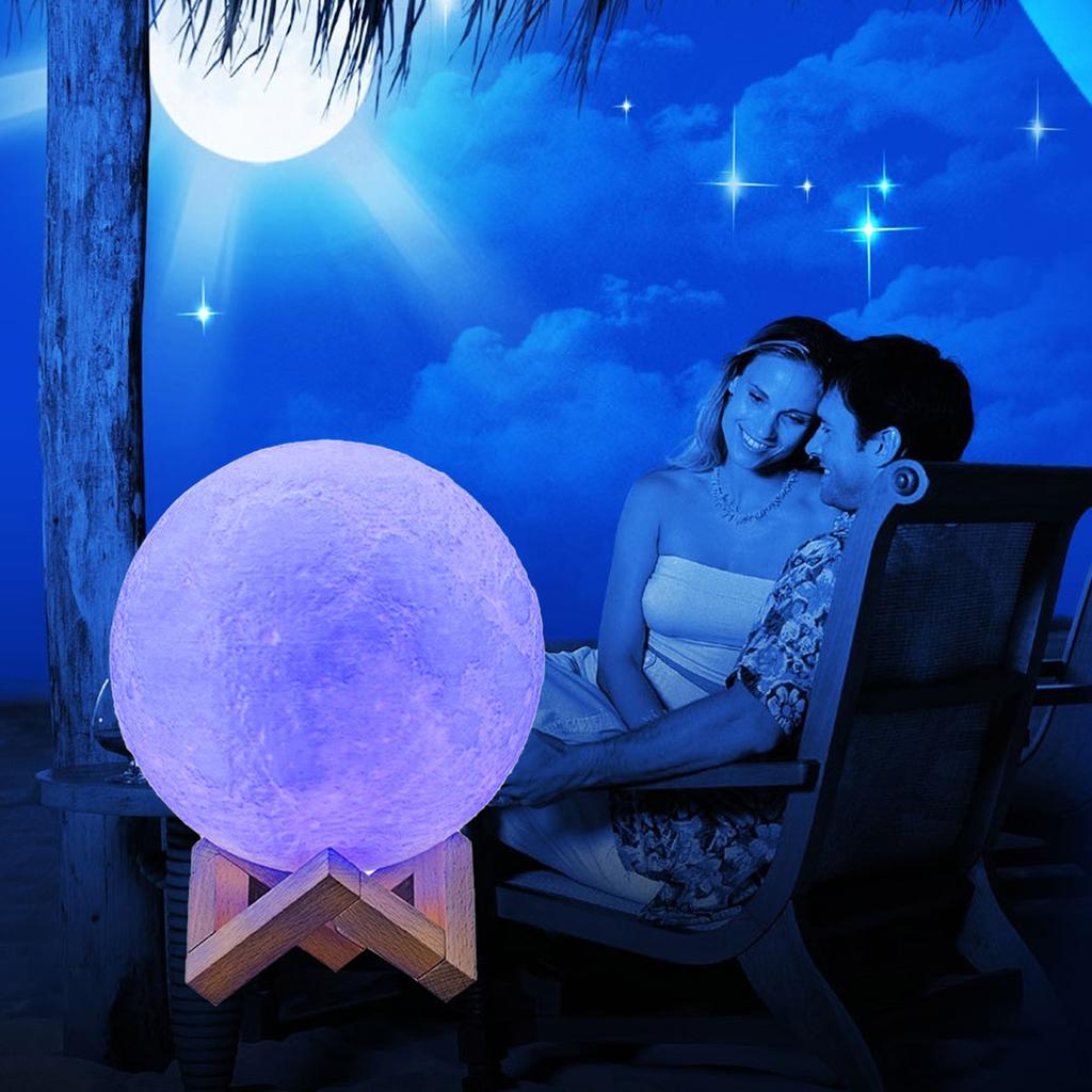Moon Lamp 3D Print LED Night Light 16 Glowing Colors with Stand Remote Control Touch Control USB