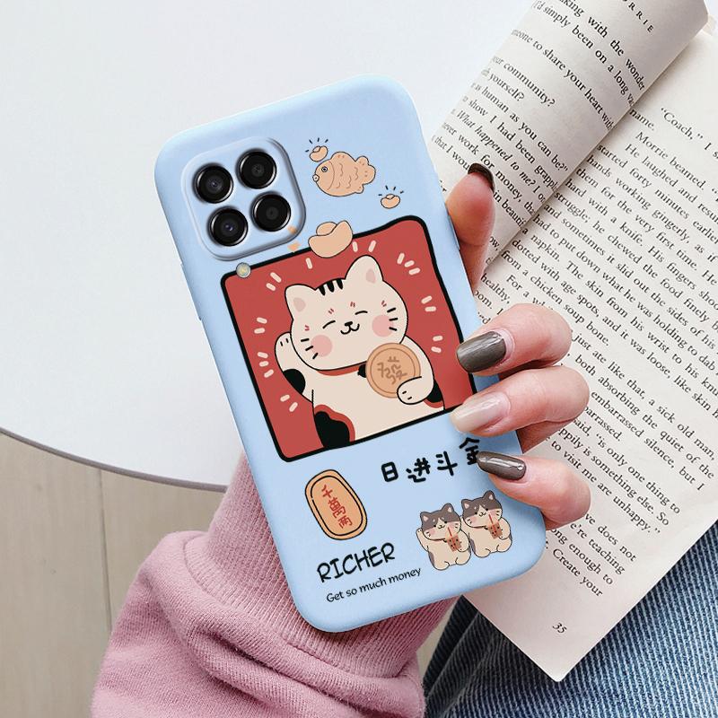 Cute Painted Case For Samsung Galaxy M33 M53 5G Soft Cover Cartoon Cat Sunflower TPU Funda For Samsung A17 A55 A56 Women Coque