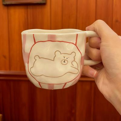 Милая керамическая кружка с медведем, сжатая вручную, нестандартная фарфоровая кофейная чашка для завтрака, молока, овсянки, чашки для воды для офиса, пара, подарок
