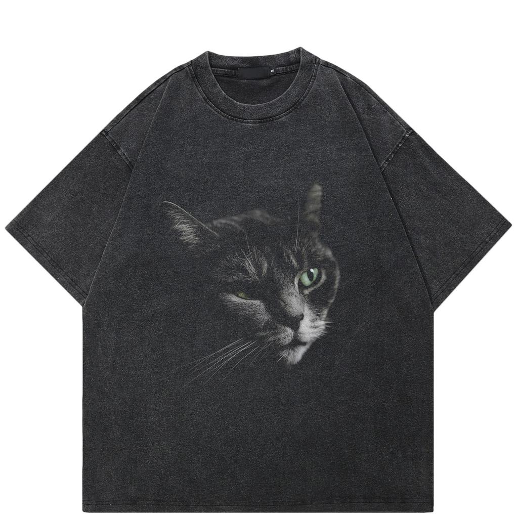 Streetwear Funny Cat Graphic T-Shirt Cotton Tshirt Unisex Tops Tees Short Sleeves T Shirt