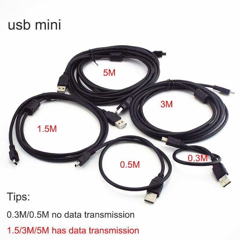 0.3M 5M Usb Male To Mini 5P Usb Power Charging Data Cable Charger Line T Port Connectors For Extend Car Dvr Digital Camera Wire