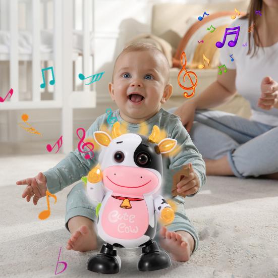Детская электрическая игрушка корова со светодиодной подсветкой, музыкой, пением, танцами, мультфильмами, молочными продуктами