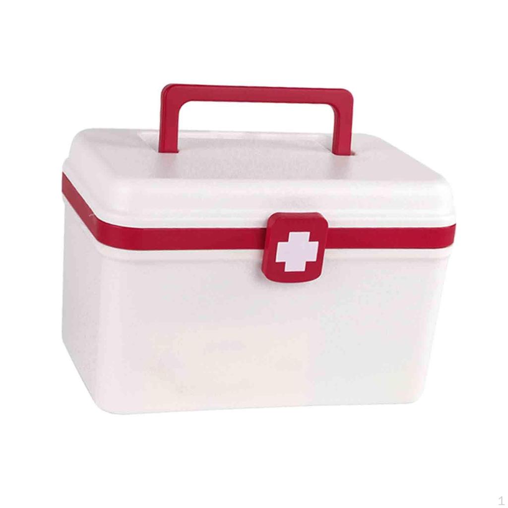 Family First Aid Medical Box Double Layer Bin Large Capacity with Handle Storage Organizer for