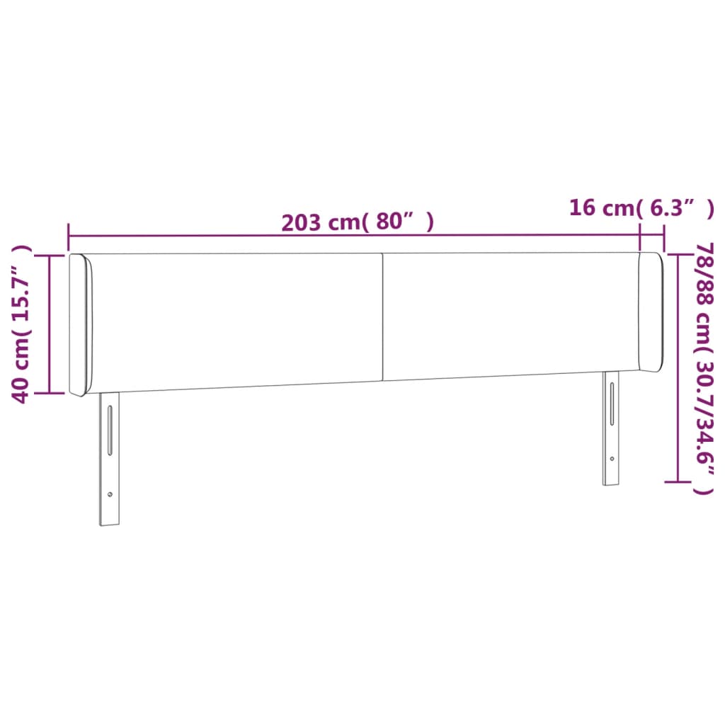 Headboard with Ears Light Grey 203 x 16 x 78 88 cm Fabric