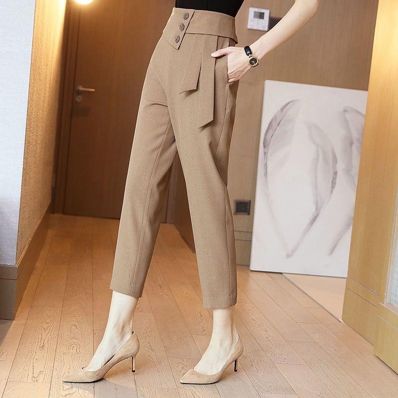 Leisure Women's Spring and Autumn 2024 New High Waist Zipper Button Pocket Straight Slim and Versatile Solid Color Radish Pants