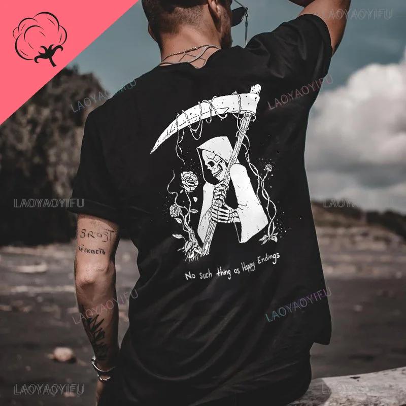 Cool Biker Drinking Beer Skull Graphic Men Cotton T - Shirts Summer Punk Rock Clothes Halloween Party Tops Ropa Hombre Camisetas