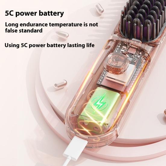 Беспроводной выпрямитель для волос Щетка 3 температурных режима Регулируемый светодиодный дисплей Быстрый нагрев Портативная дорожная электрическая горячая щетка Укладка вьющихся волос