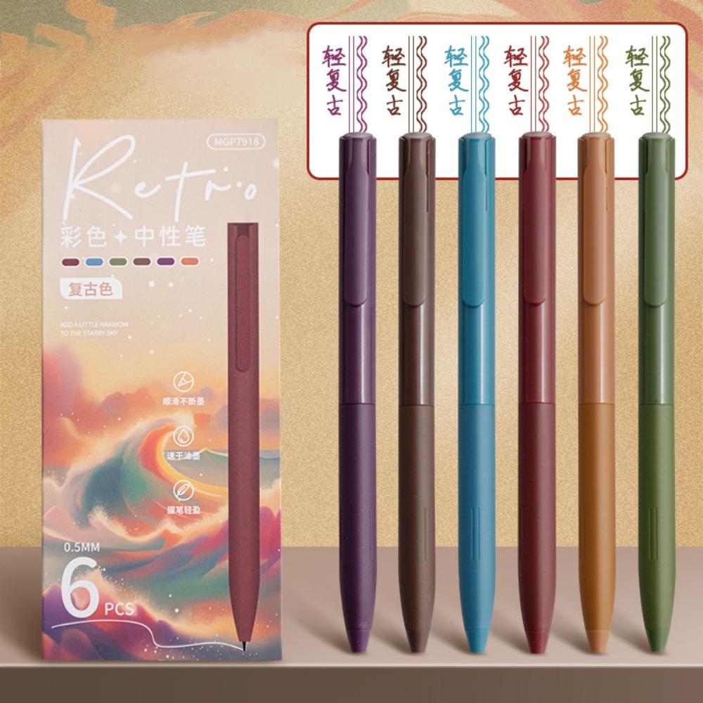 6 цветов/набор Нажимная цветная гелевая ручка Цветные чернила Макарон/Моранди/Ретро цвет Нейтральная ручка 0,5 мм ST наконечник Ручка для подписи Подарок для студентов