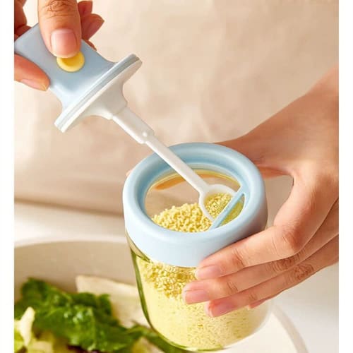 Huiyu Salt Container, Sugar Container, Spice Bottle, Seasoning Container, Sugar Bowl, Automatic Telescoping Spoon, 260ml, Red