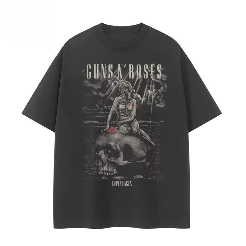 Мужские и женские футболки Guns N Roses Guns Band Винтажные Американские VTG Спущенное плечо Свободные Хлопок Круглый вырез Рок Короткий рукав