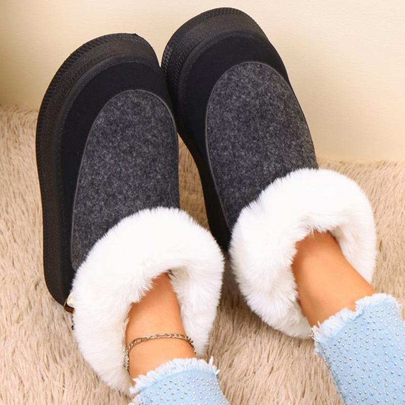Black Faux Fur Snow Boots for Women Winter Short Plush Coldproof Warm Ankle Boots Woman Comfort Soft Sole Platform Botas Ladies