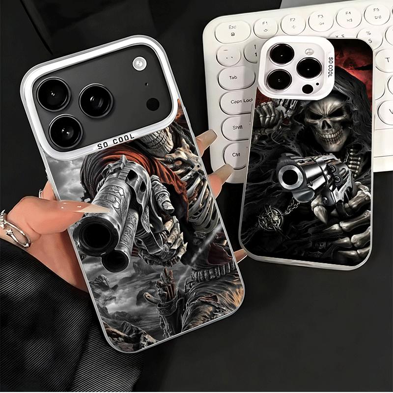 Ударопрочный чехол для телефона iPhone 17 Air 16 16E 15 Pro Max 14 Plus 13 Mini 12 с рисунком Череп Жнеца Скелет Пистолет, Задняя крышка, Защита от падения Fund