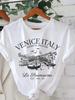 Venice Italy Graphic T-Shirt - Casual Short Sleeve Polyester Knit Fabric with Round Neck - Cartoon Print Venice Italy Region Tee