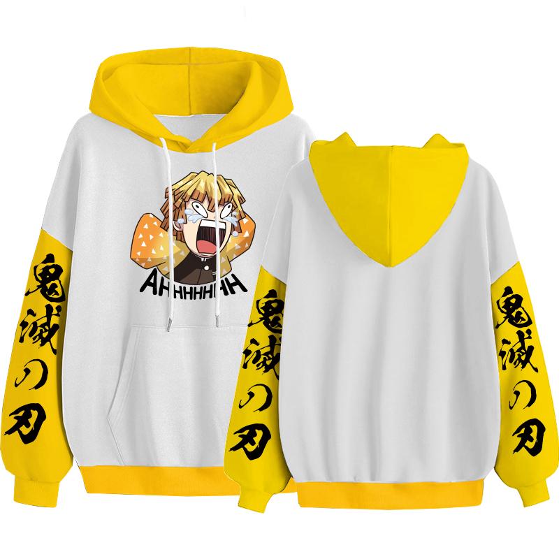Япония Аниме Убийца Демонов Агацума Зеницу Забавный Принт С Капюшоном Мужские Женские Толстовки Kimetsu No Yaiba Свитшот Harajuku Уличная Одежда