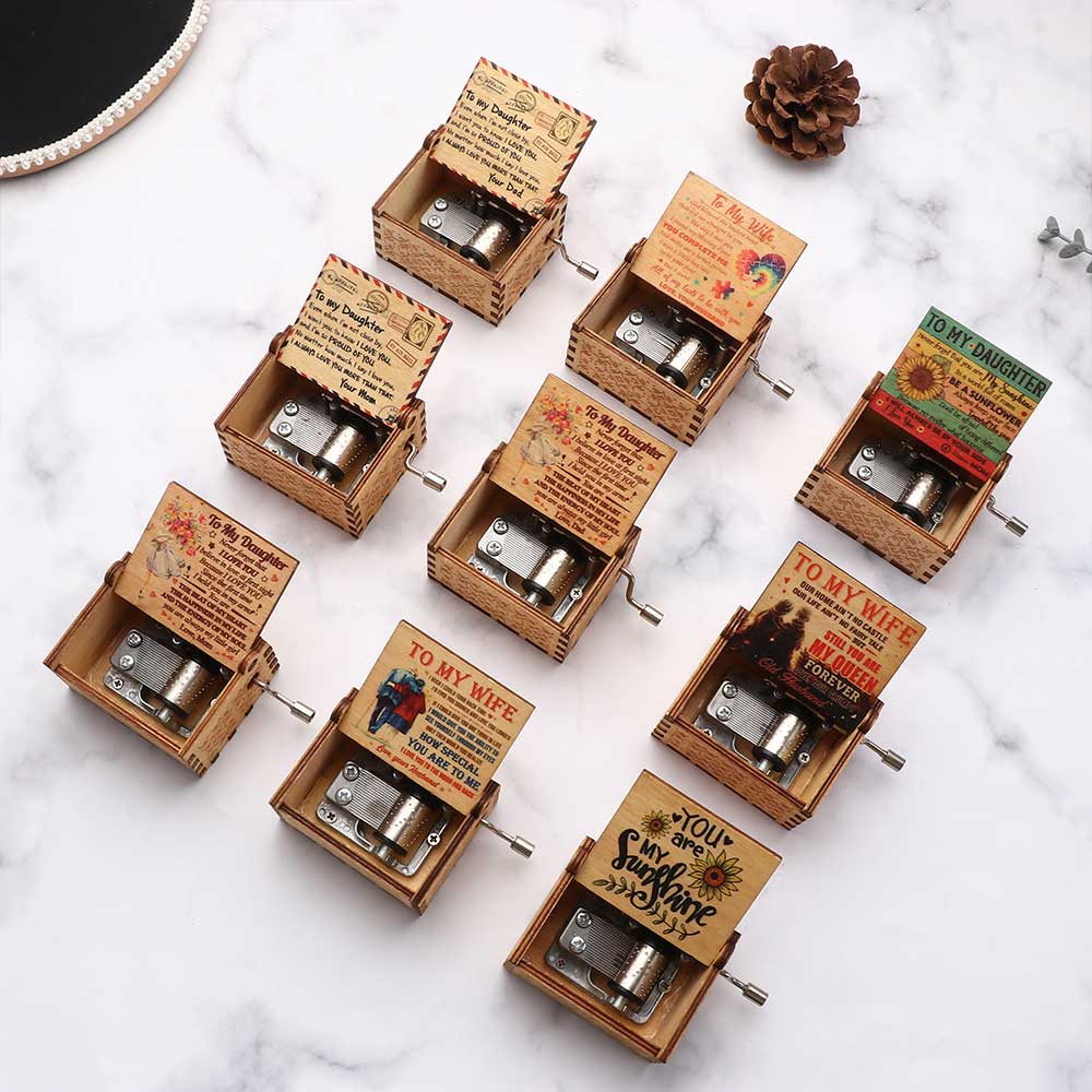 Vintage Carved Cards Engraved Gifts For Daughter Presents For Wife Music Boxes Wood Music Box