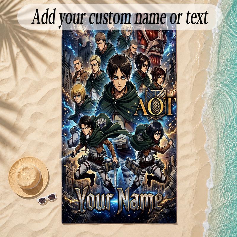 Beach TowelAttack on Titan Custom Name Text Personalized Soft Towel for Beach Pool Indoor Home Decor Gift