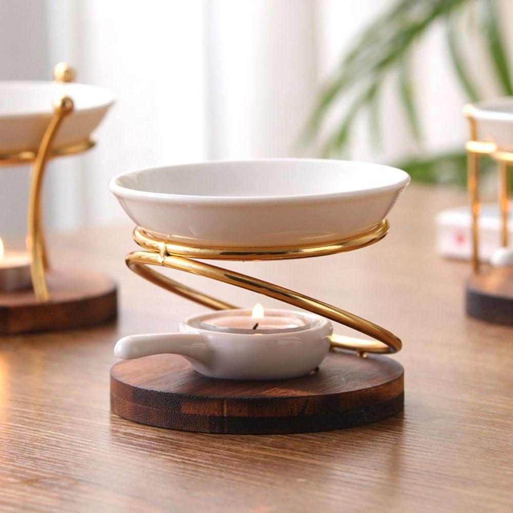 Wooden Base Oil Burners Metal Wax Melt Warmer Practical Aromas Diffuser Room and Spa Relaxation