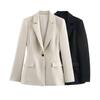Spring 2025 Women's Slim Fit Lapel Suit Jacket - Elegant, Waist-Cinching, Light Solid Color.