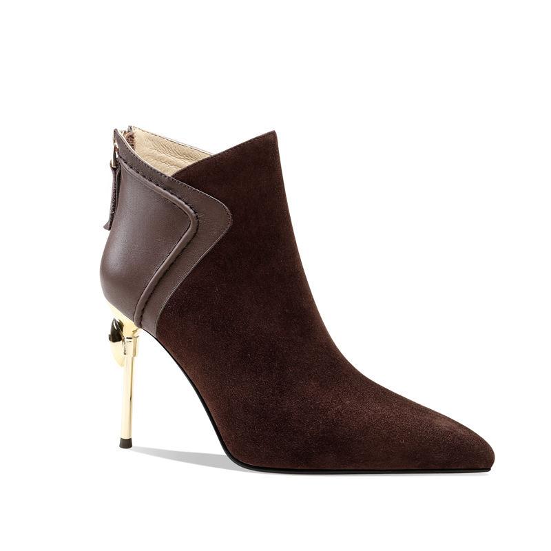 AJGS Зимние черные женские ботильоны из искусственной замши со стразами, элегантные короткие сапоги с острым носком и высокими каблуками-шпильками