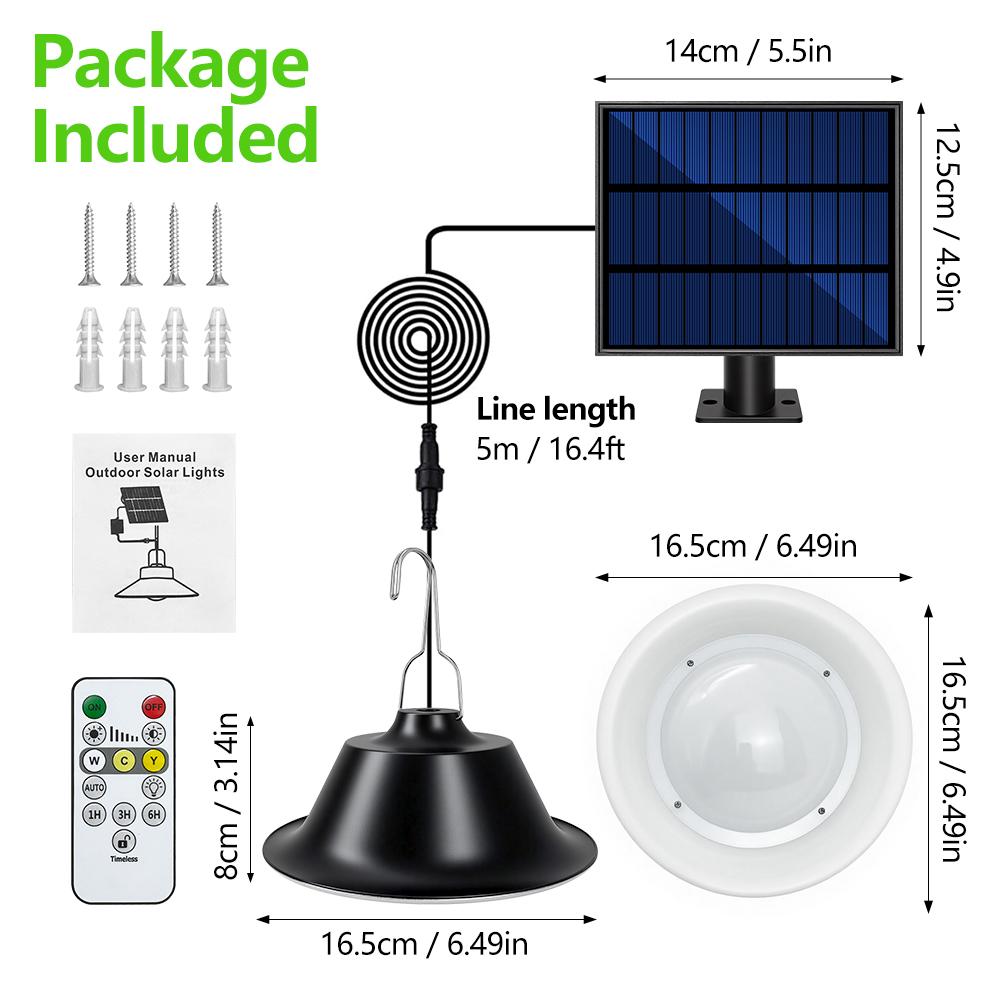 Solar Pendant Light Outdoor IP65 Waterproof Solar Powered Shed Lights Timer Lighting 5 Dimmable Hanging Light For Barn Gazebo