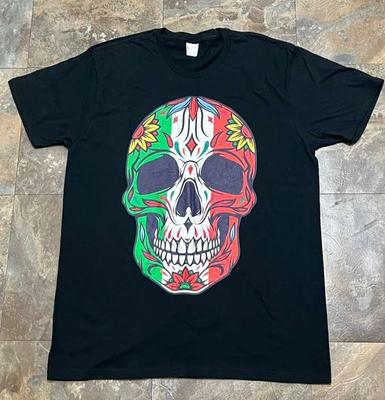 Mexican Flag Sugar Skull T-Shirt Día De Los Muertos Black