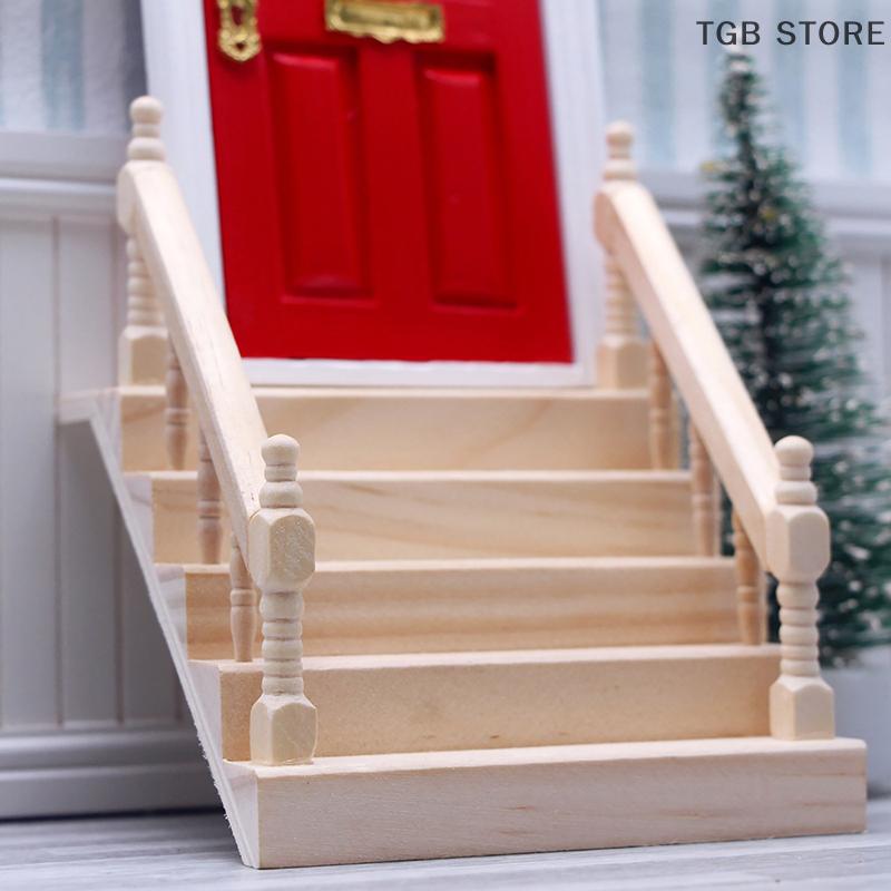 1:12 Dollhouse Miniature Wooden Handrail Staircase Scene Plain Stairway Models Mini Stair Furniture Room Decor