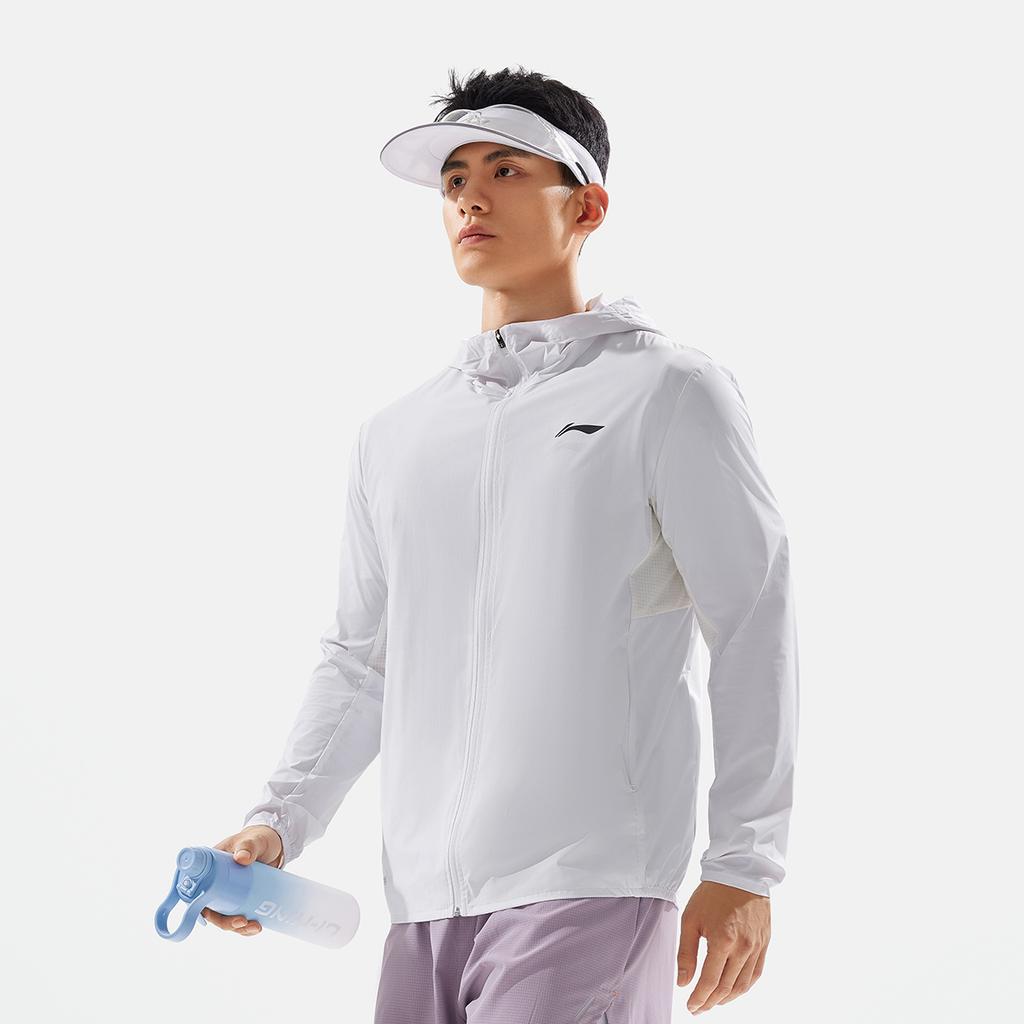 Li Ning Беговая серия Однотонная Толстовка на молнии с капюшоном Удобная Дышащая Универсальная Защита от солнца Зеркальная Спортивная куртка Мужская куртка AFDV249-2