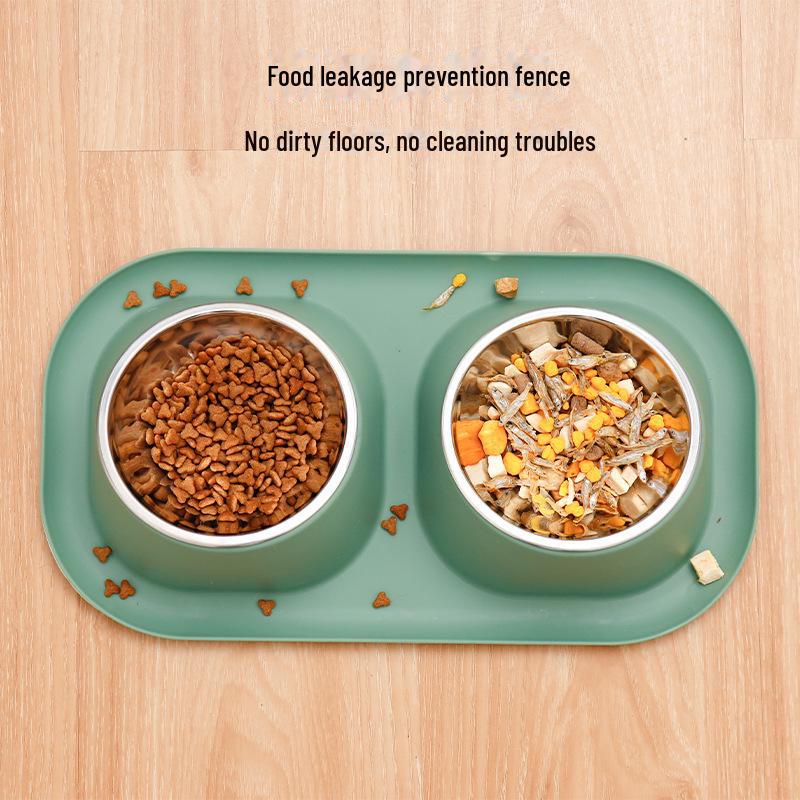 Нескользящая, герметичная двойная миска для кошек и собак - станция кормления из нержавеющей стали