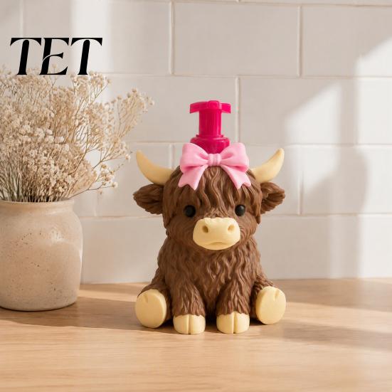 Durable Soap Dispenser Highland Cow Dispenser, Pink Bow Cattle Refillable Hand Bottle, Plastic Empty Pump Bottle for Bathroom, Housewarming