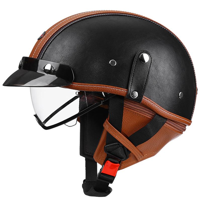 Ретро Мотошлем Одобрен DOT Встроенные Солнцезащитные Очки Casco Moto Шлем Съемная Внутренняя Подкладка Винтажный Немецкий Половинчатый Шлем