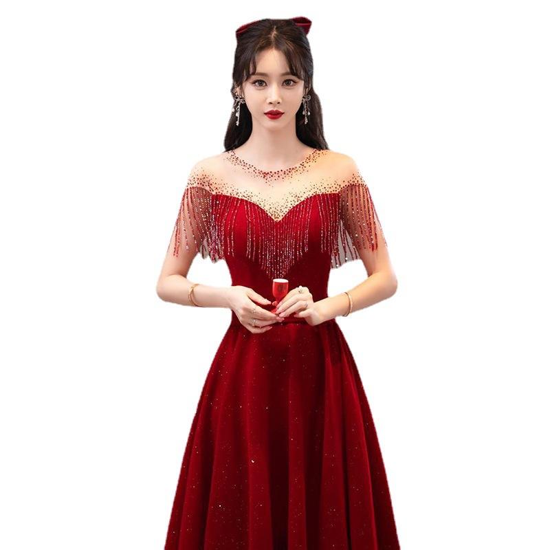 Toast Bride Summer Burgundy Back Door Small Wedding Sense Engagement Dress Evening Dress Dress Women