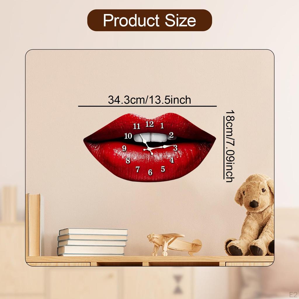 Lady Red Lips Shaped Wall Clock Silent Fashion Wood Art Home Decor Ornament Hanging for