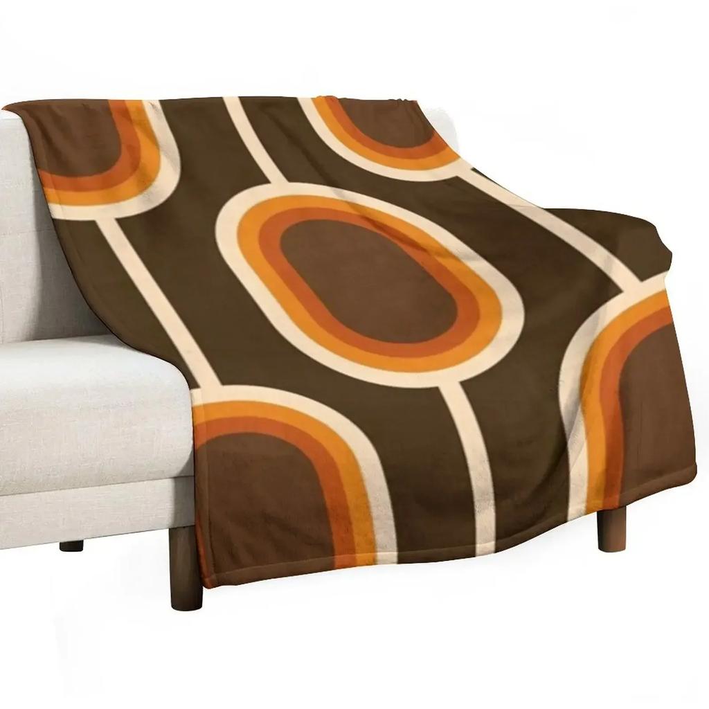70s Pattern Orange and Brown Connected Nodes Throw Blanket Polar Multi-Purpose Flannel Fabric Thins Flannel Blankets