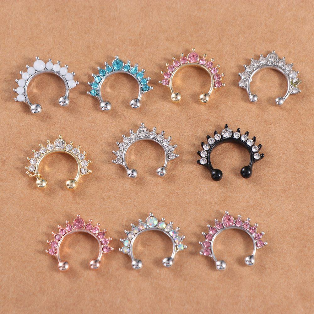 Модный Трендовый Металлический Панк Стразы Простой Медведь Нос Кафф Кольцо в Нос Пирсинг Тела Гвоздик в Нос