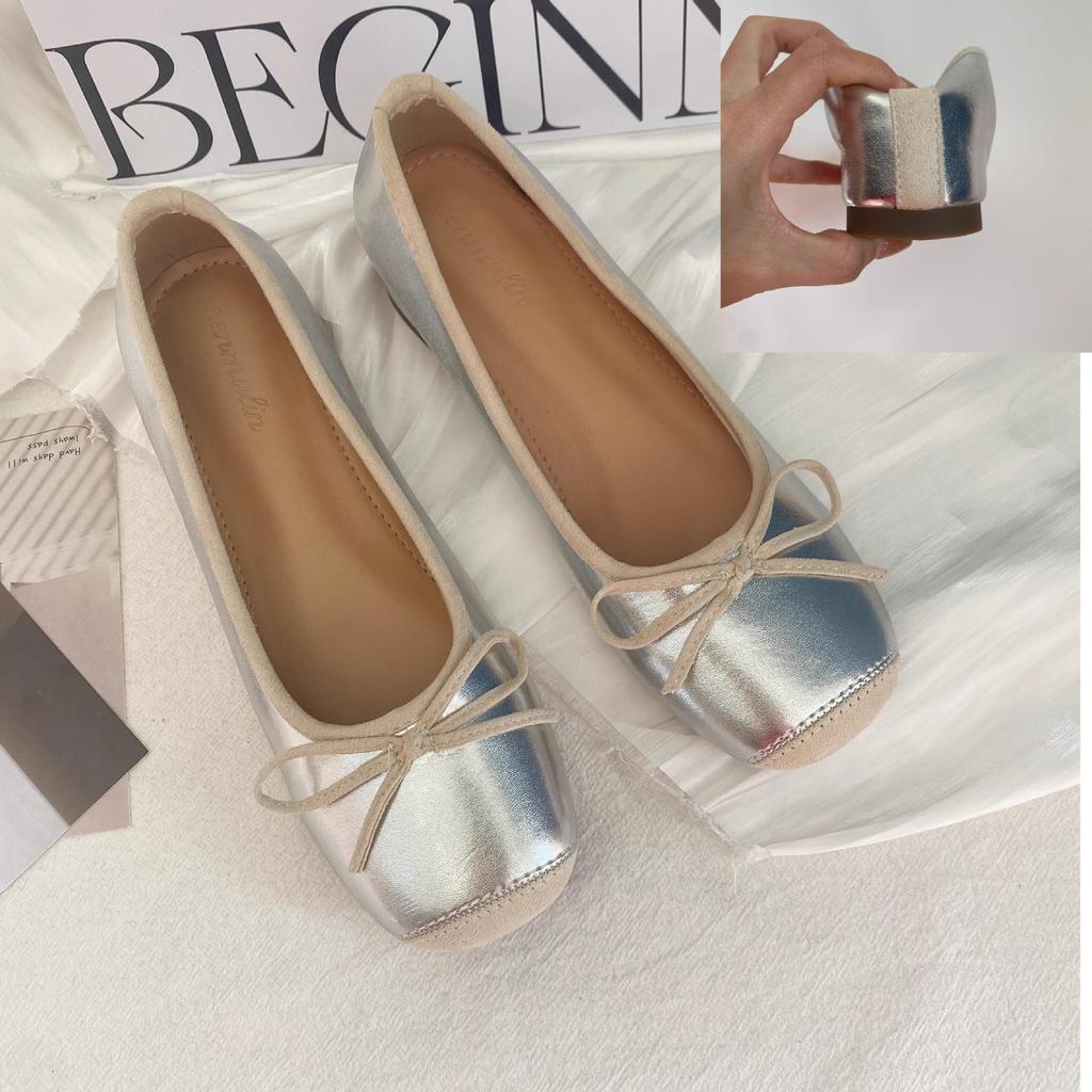 Silver Bow Mary Jane Shoes Children's 2025 New Sweet Shallow Mouth One Pedal Inner Height Increase Ballet Shoes