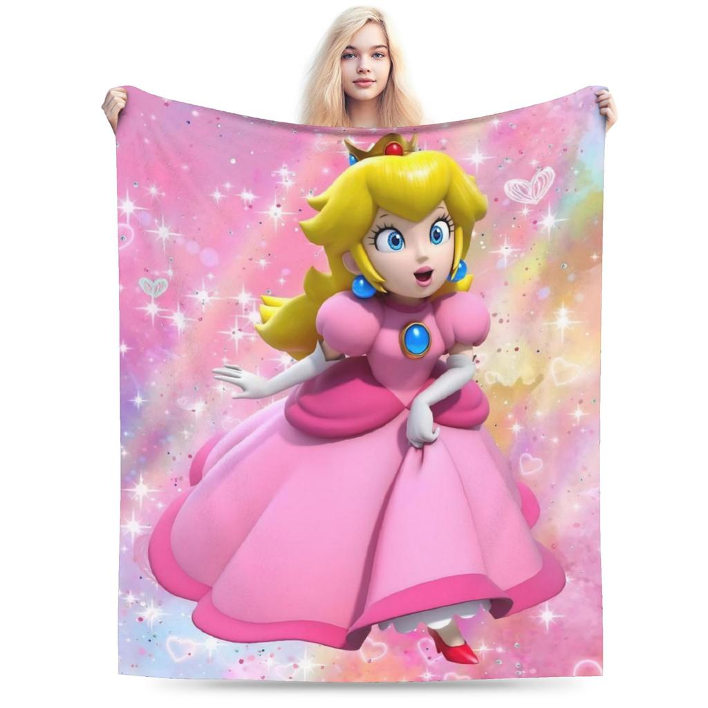 Princess Peach Star Fleece Throw Blanket Super Marioo Blanket for Home Office Super Warm Bed Rug