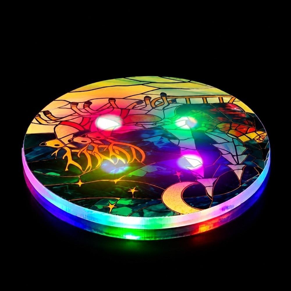 Round Shape LED Glowing Coaster 2D Flat Design Drink Pad Christmas Acrylic Coaster Nightclub