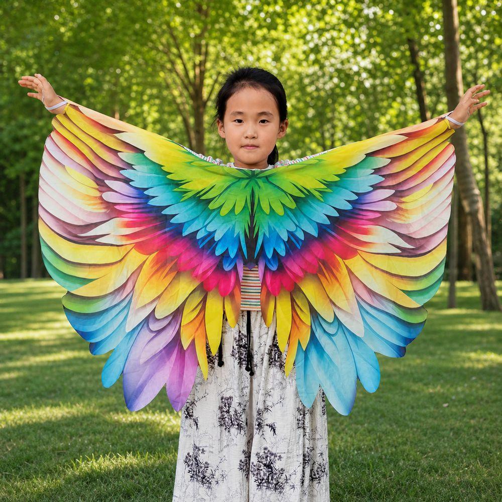 Polyester Rainbow Wing Cape Bird Feather Print Costume Cape Gifts Dress Up Wings Party Performance