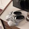 Shoes for Women Sexy with Bow Flat Woman Mules Slippers Silver Sandals Waterproof Small Size Chic and Elegant Non Slip 39 Slides