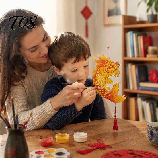 Hand Painted Lantern Kit Chinese Dragon Fish Kit, DIY Coloring Crafts for Mid-Autumn Assembly Toy Festival, Handmade Handheld Wooden Kids Adults