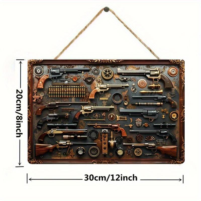 2D Flat Wooden Sign 30*20cm Vintage-Style Gun-Themed Wooden Wall Sign, Decorative Sign & Plaque for Home, Bar, Cafe, Garage, Rustic Wooden Decor