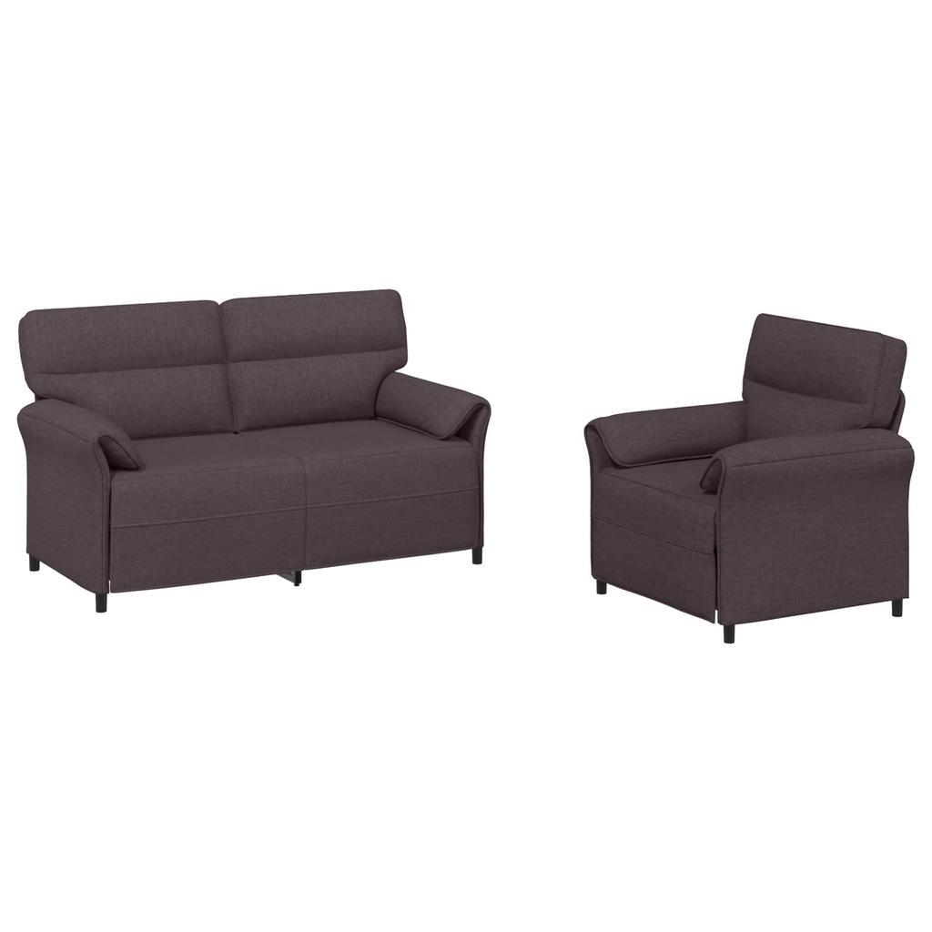 Sofa Set 2 pcs Dark Brown Fabric