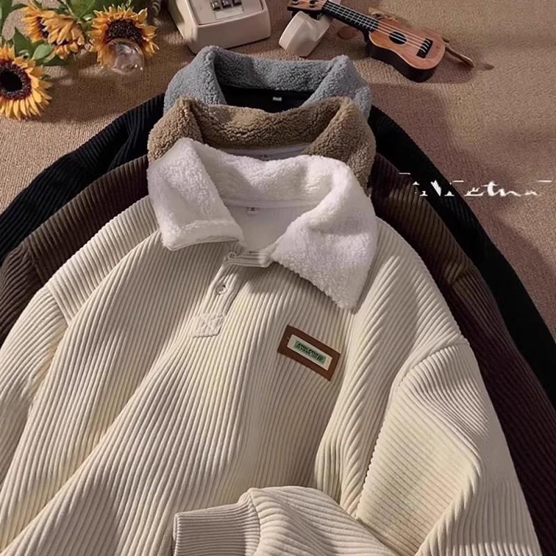 Mens Casual Pullover Sweatshirt Loose Fit Solid Color Round Neck Long Sleeve Top Fall Winter