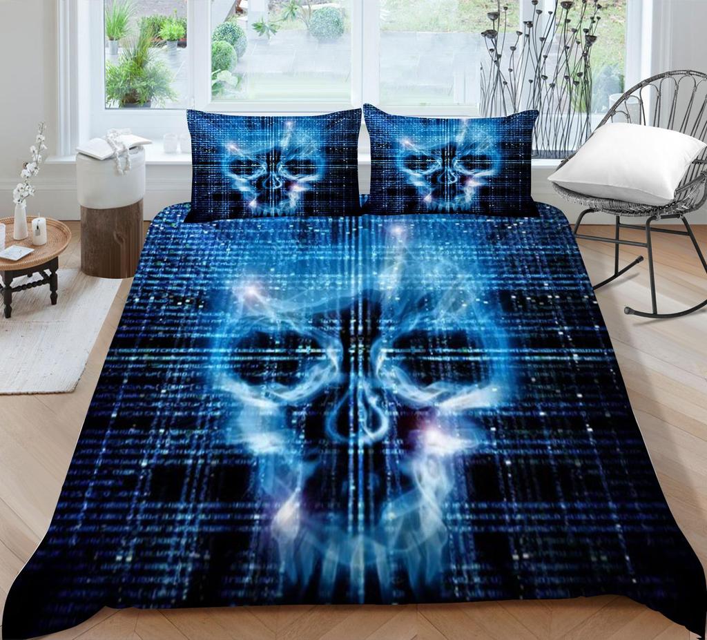 Bedding Set 3D Skull Printing Bedding Set Bedclothes Bed Three Piece Comfortable Pillowcase Polyester Quilt Cover