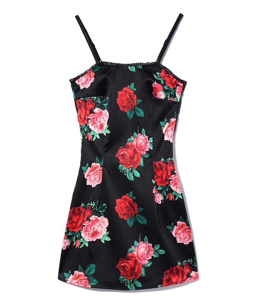 Yuhee Satin Flower Pattern Dress Black