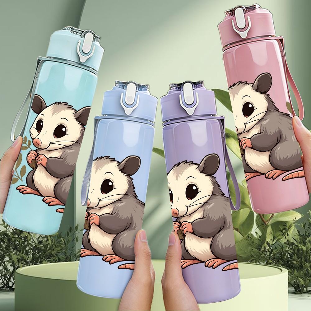 1PC Mouse Floral Illustration 750ml Color Plastic Sports Water Bottle Leakproof Flip Straw Lid Suitable for Sports Office Home Use